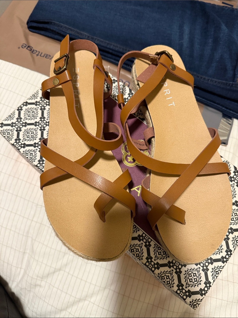 Esprit Brown Strappy Flat Sandals with Ankle Buckle